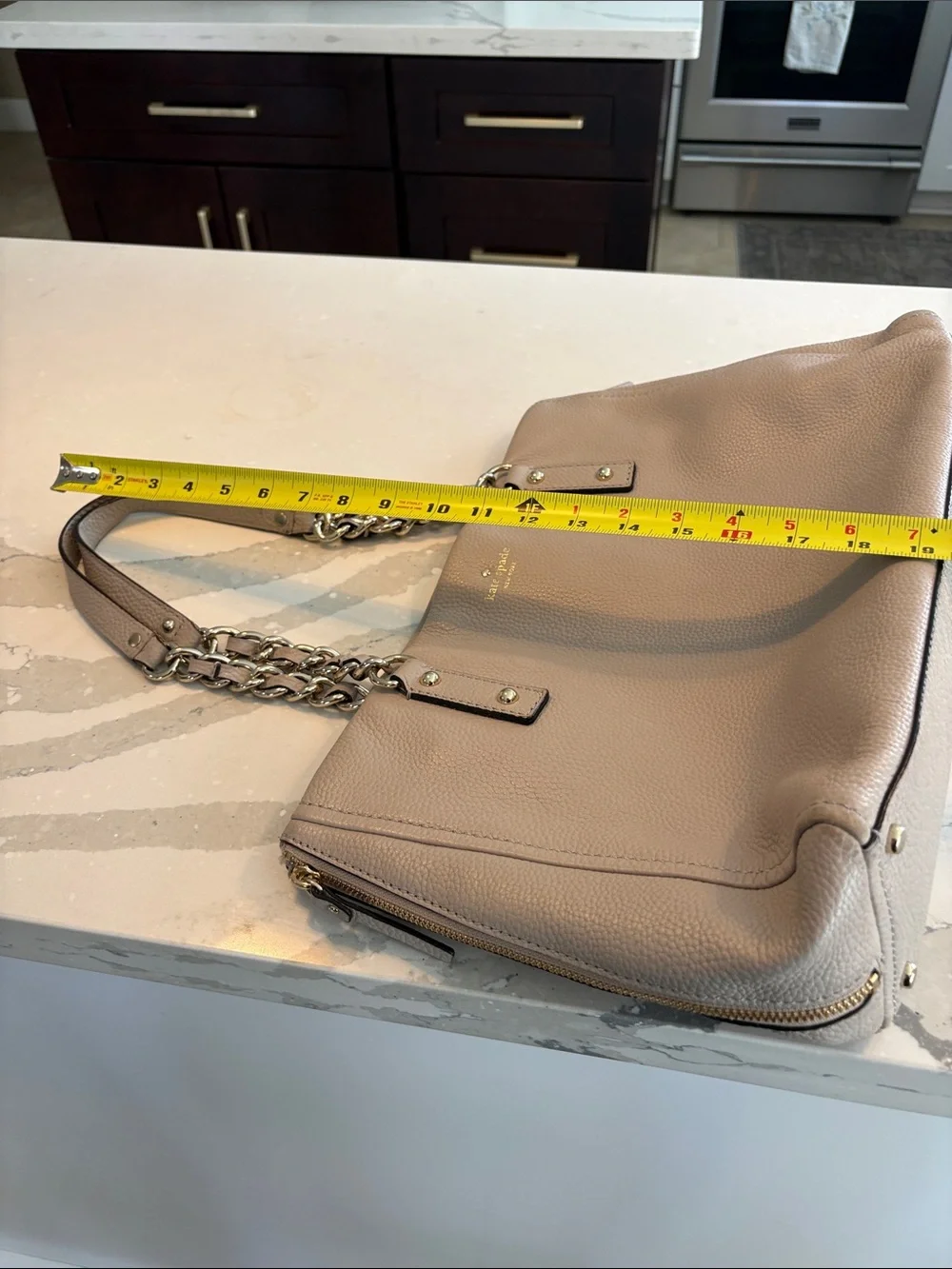 kate spade Pebbled Leather Tote in Light Gray with Gold Hardware